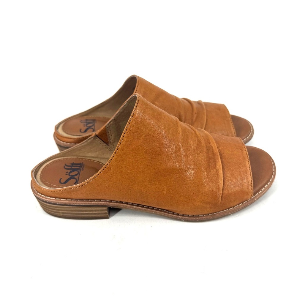 Sofft Women Brown Leather Ruched Slide Sandals Open Toe Mules Size 6.5M - Picture 4 of 5